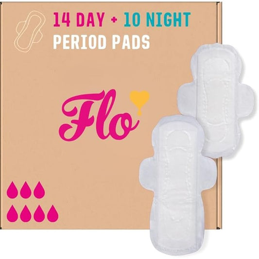 Flo Bamboo Period Pads – Super Absorbent, Breathable, Silky Soft Sanitary Towels – Winged Day & Night Combo