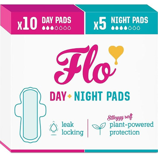 Flo Bamboo Period Pads – Super Absorbent, Breathable, Silky Soft Sanitary Towels – Winged Day & Night Combo
